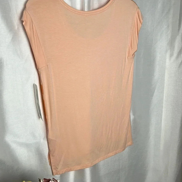 LOLE ALEXANDRA peach orange abstract design on t shirt with cap  sleeve , scoop - Picture 8 of 14